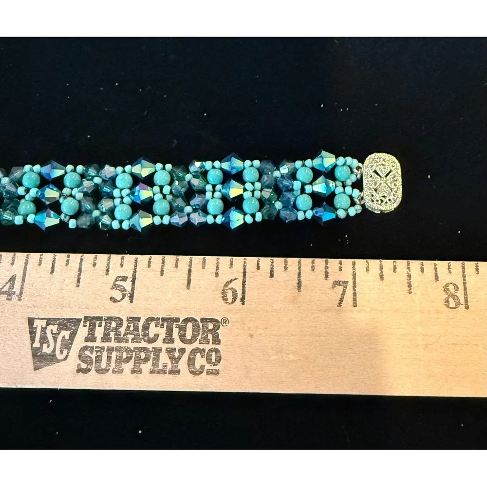Handmade Glass‎ Beaded Bracelet Turquoise Teal Statement 7.5